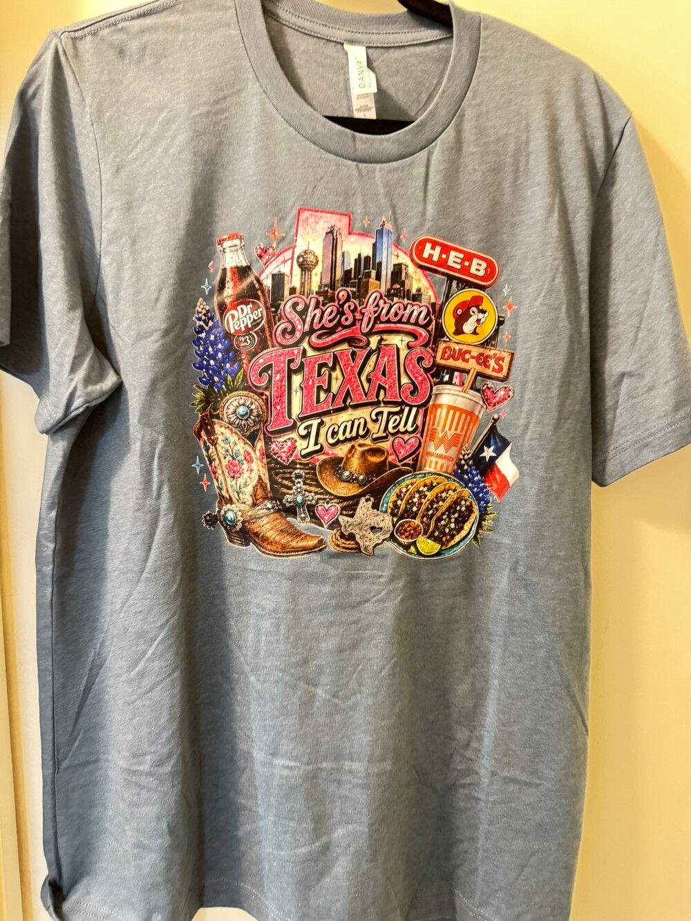 Bella + Canvas She's From Texas I Can Tell Large Heather Gray T-Shirt